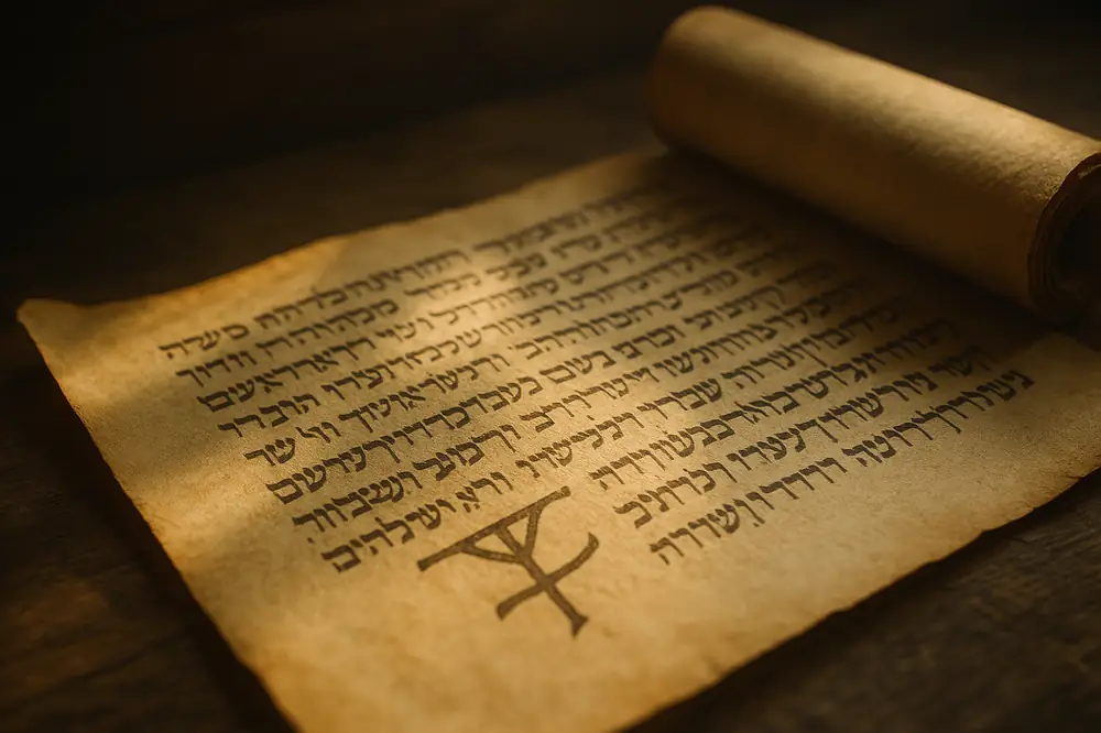 Manuscrito antigo simbolizando o livro de Baruc, com luz suave incidindo sobre pergaminho e símbolos hebraicos.